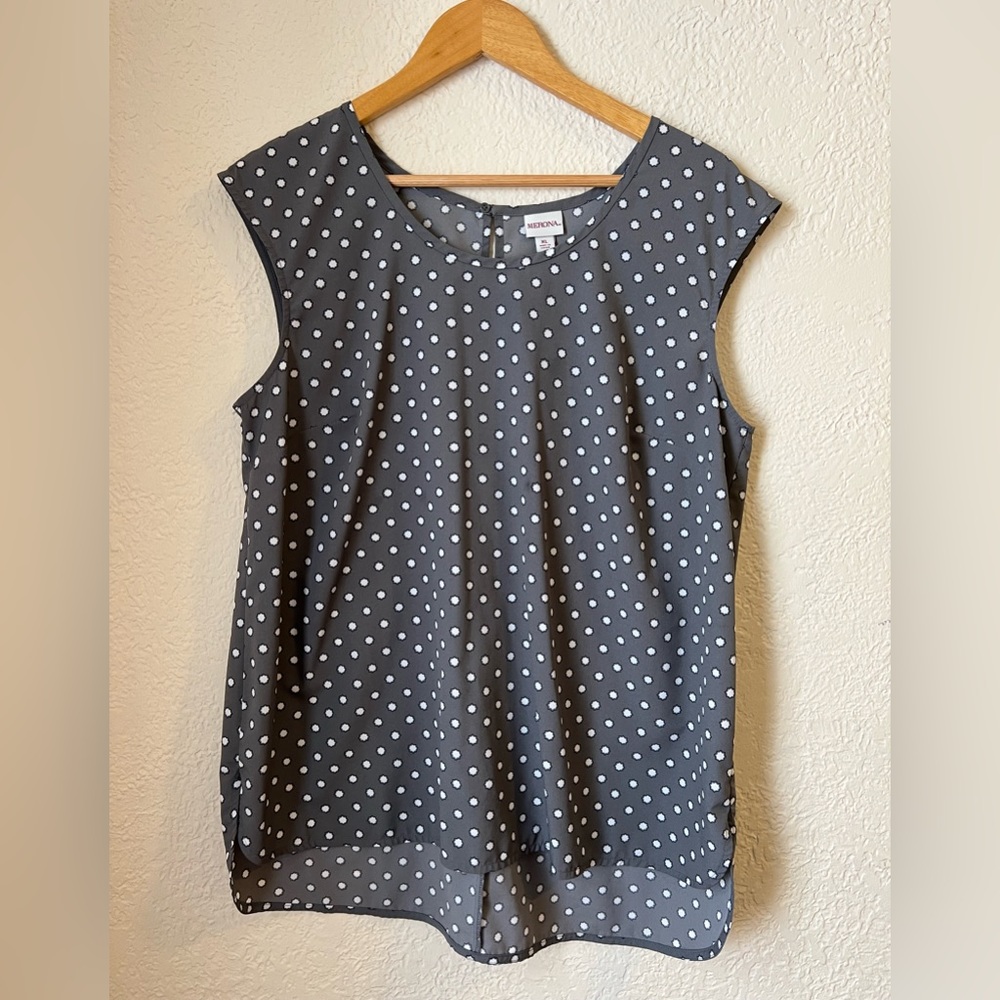 XL Merona Blouse. Grey floral/polka dots. Like New!